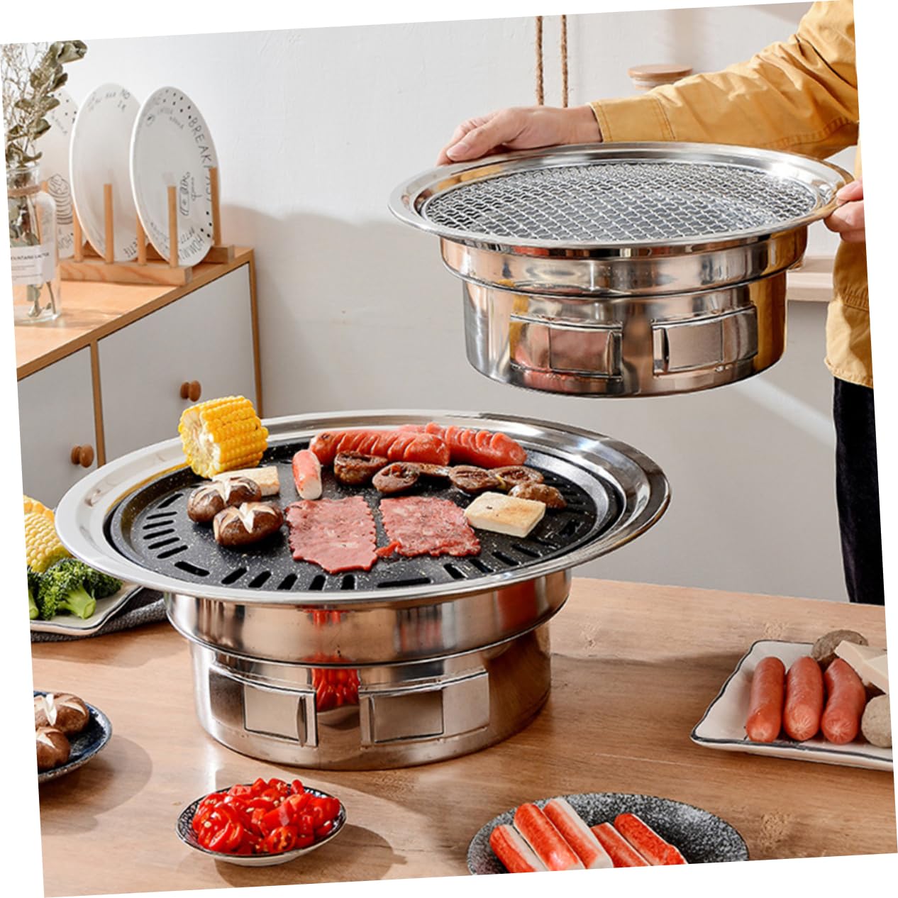 Toyvian Plancha Para Barbacoa Coreana Estufa Portátil Parrilla Para Asar Estufa Para Barbacoa Suministros Para Fabricada Acero Inoxidable Resistente y Duradera Para Parrilladas Calentar y