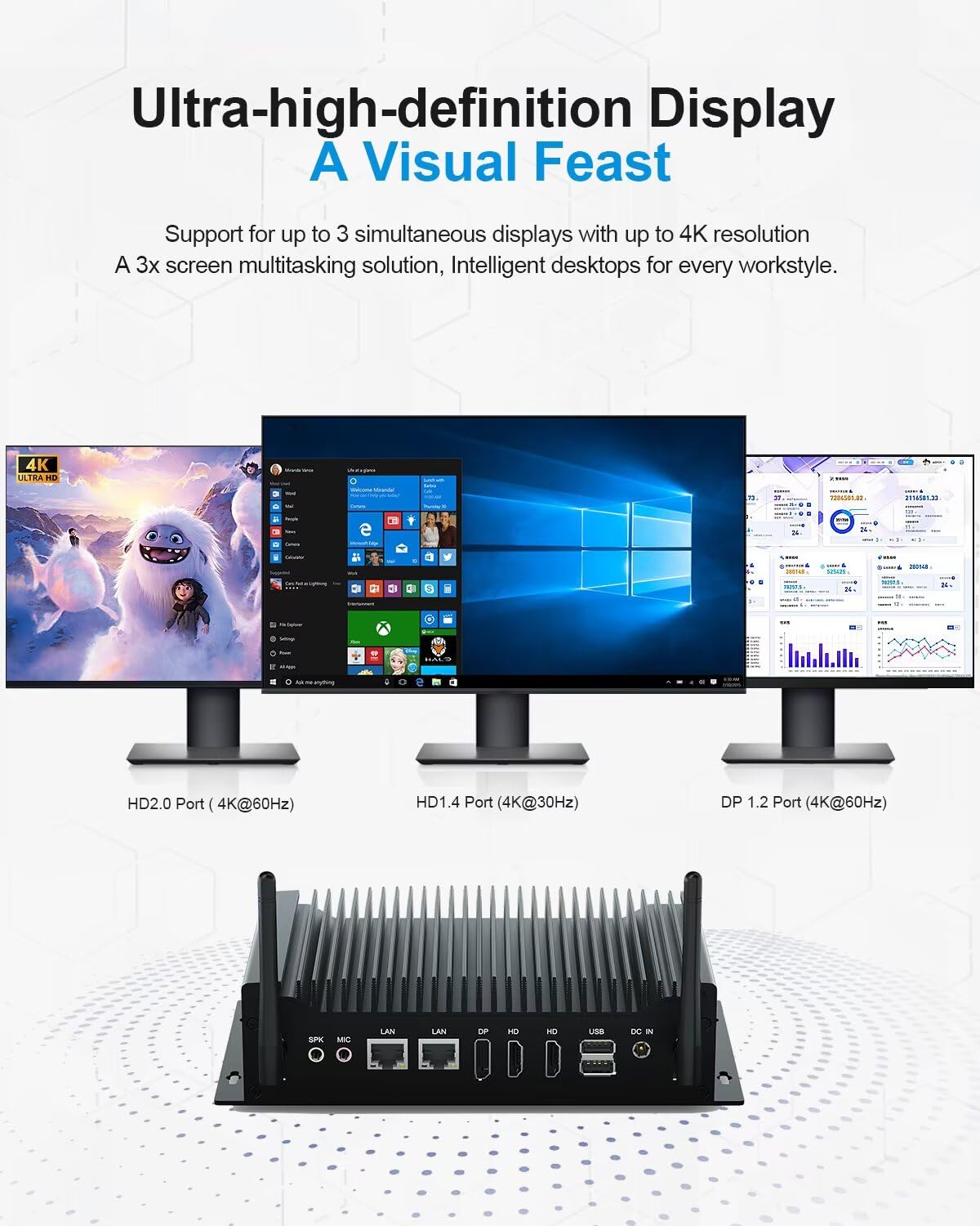 VENOEN PC Industrial sin Ventilador WIN11 Pro, Fanless Mini PC Core i5 8260U, 16GB RAM 512GB SSD, 2 x RS232/485 COM, Dual HD + DP 4K Triple Display, 6 x USB, GPIO, WiFi, BT 4.2, Apoyo Carril DIN