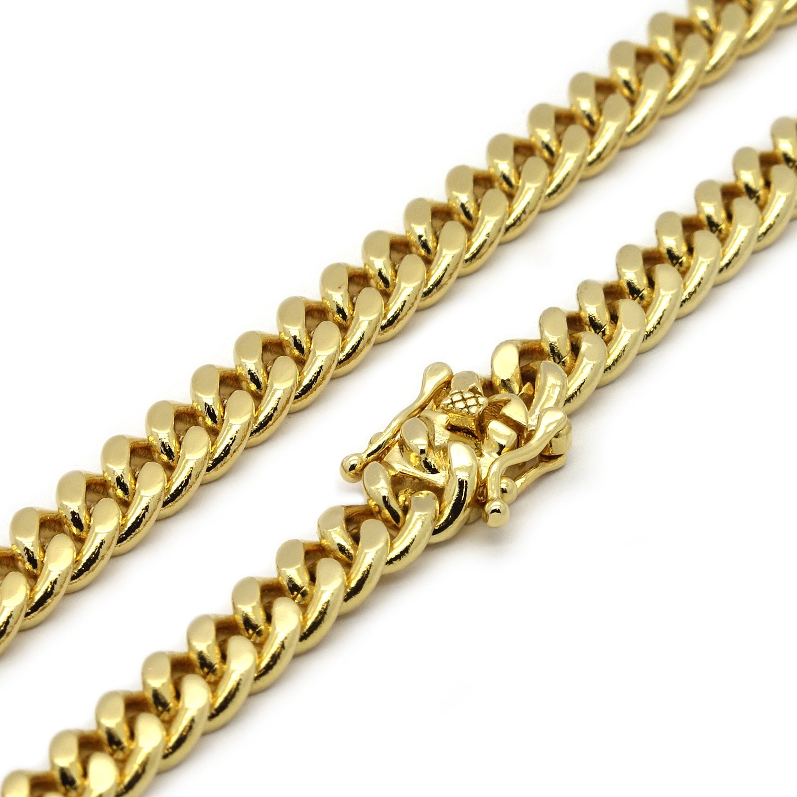 Para hombre chapado en oro 6 mm 30 "Heavy de grosor soporte de corte doble Clip caja Lock Cadena Cubana Collar