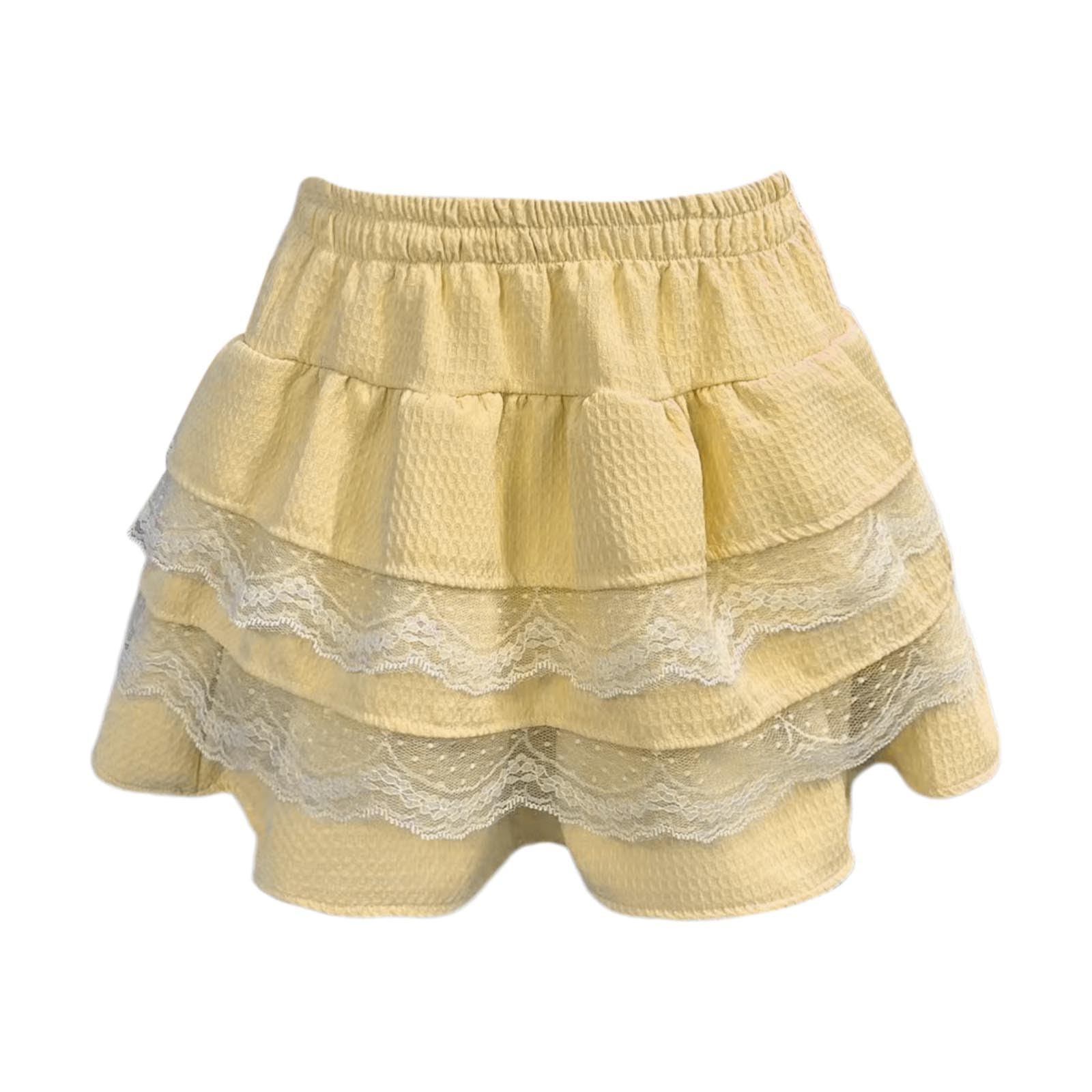 2026 Jupe d'été trapèze plissée Haute Tutu en Dentelle superposée Courte décontractée pour Femme Tenue légère et élégante adaptée aux journées Chaudes