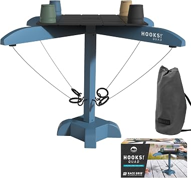 Craggy Games Hooks! Quad 4-Player Ring Toss Game - Folds Open in Seconds, No Assembly - Portable Hook and Ring Party Game, Family, Tailgates, Backyard - Race Grid Scoreboard + Carry Bag