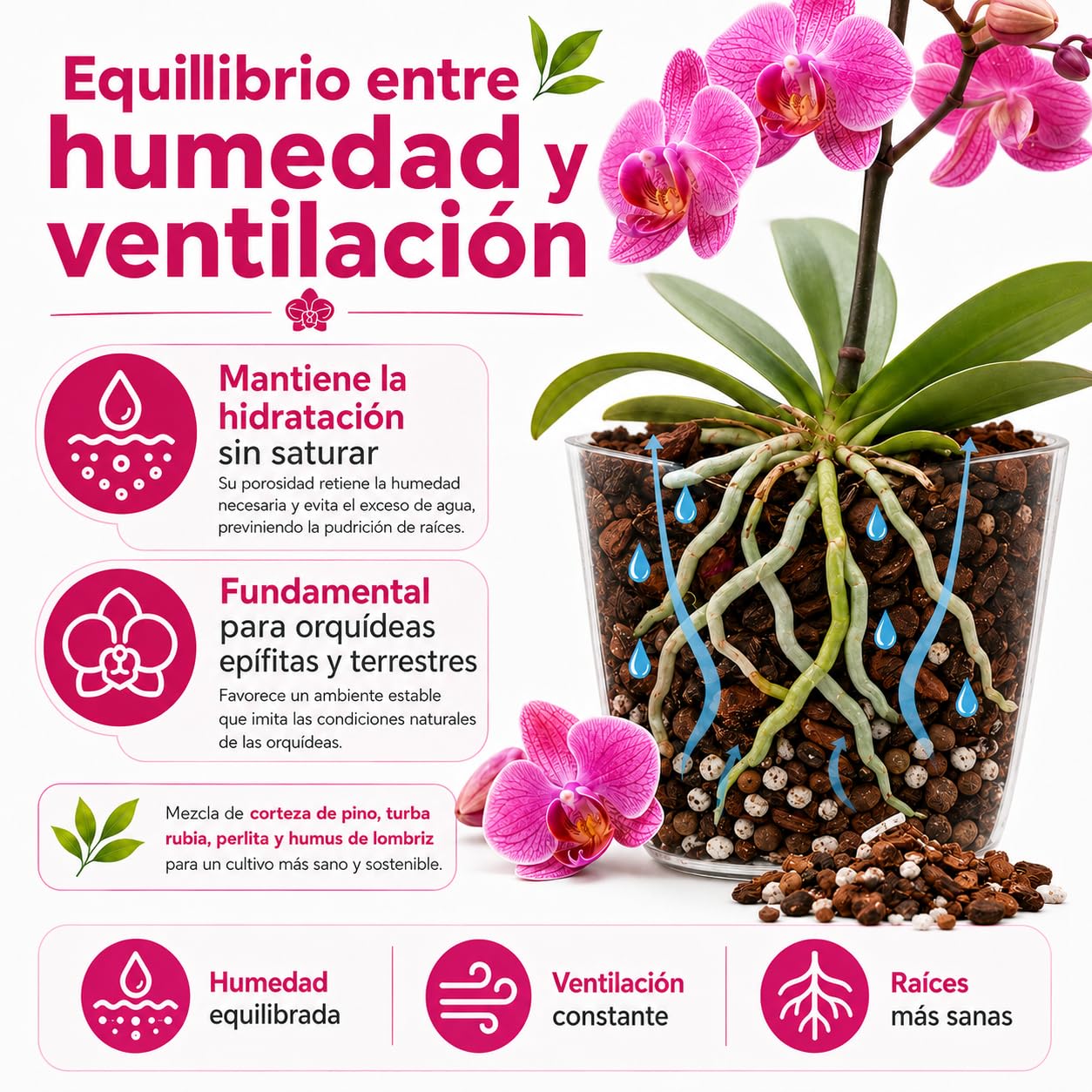 Sustrato Orquídeas terrestres o epifitas | Tierra para Plantas| Mantiene una aireación, Drenaje y retención Ideales para un Crecimiento óptimo | Pack 5 litros