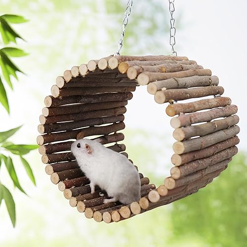 Miniatura 10 de Juguetes de columpio para loros, soporte colgante para pájaros, hamaca de loro de madera de sauce natural, accesorios para jaula de pájaros,