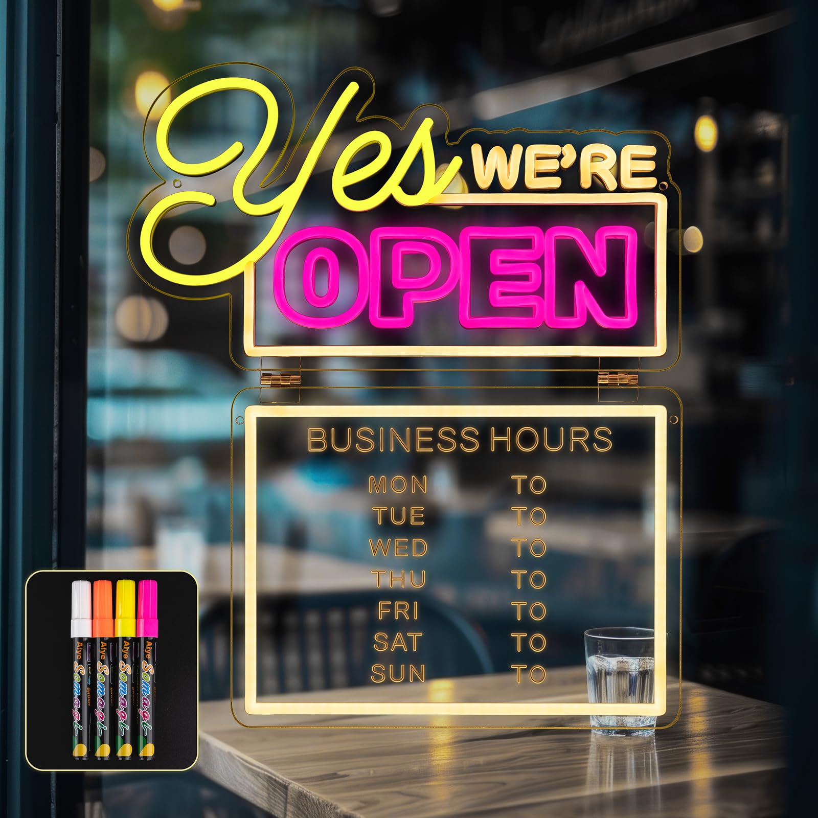 MissAudrey Yes! We Are Open Neon Signs for Business with Cycle Timer, 16.5"*19.4" LED Open Neon Sign for Wall Decor, USB Power with Business Hours Lights Up Sign for Bar Coffee Shop Restaurant Club