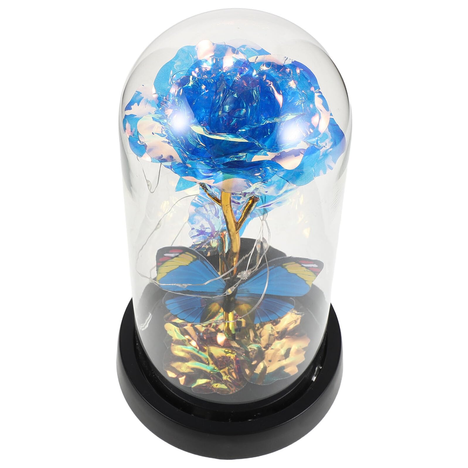 Rosa azul eterna con luz LED en cristal, un detalle mágico que demuestra amor puro