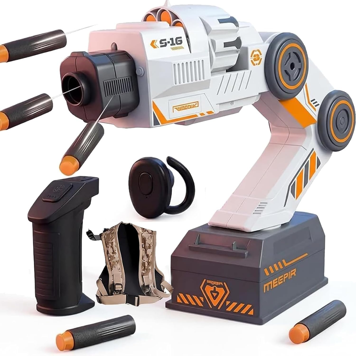 Smart Tracking Mechanical Arm Foam Blaster, Wearable Shoulder Mount with Dual Control, AutoAim Motion Tracking, Electric Rapid Fire Robot Arm Toy for Kids, Teens & Adults (Soft Dart Blaster)