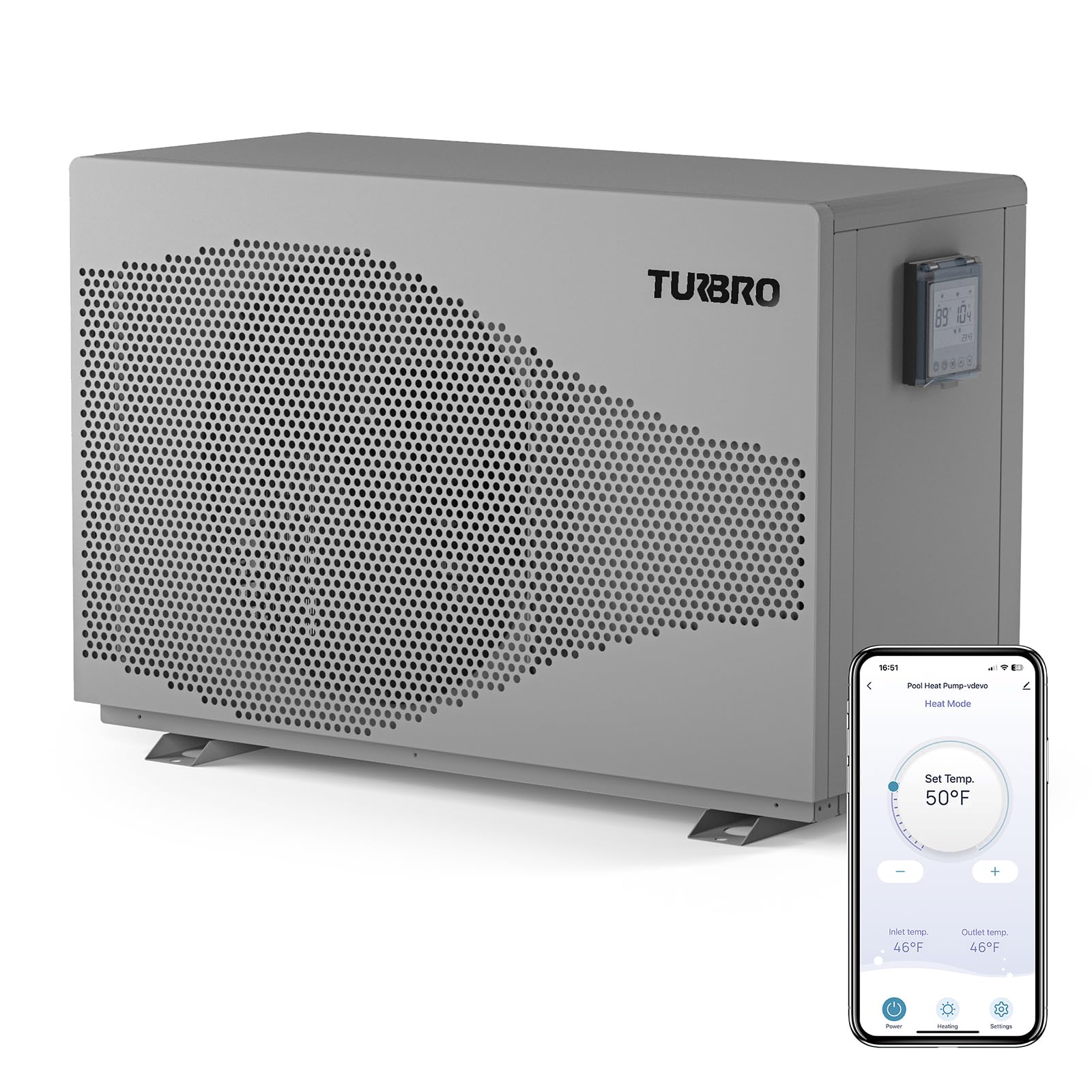 Featured: Heat Your Pool Year Round!! TURBRO 58,000 BTU Inverter Swimming Pool Heat Pump, Electric Pool Heater for in and Above-Ground Pools, WiFi Enabled, Beluga