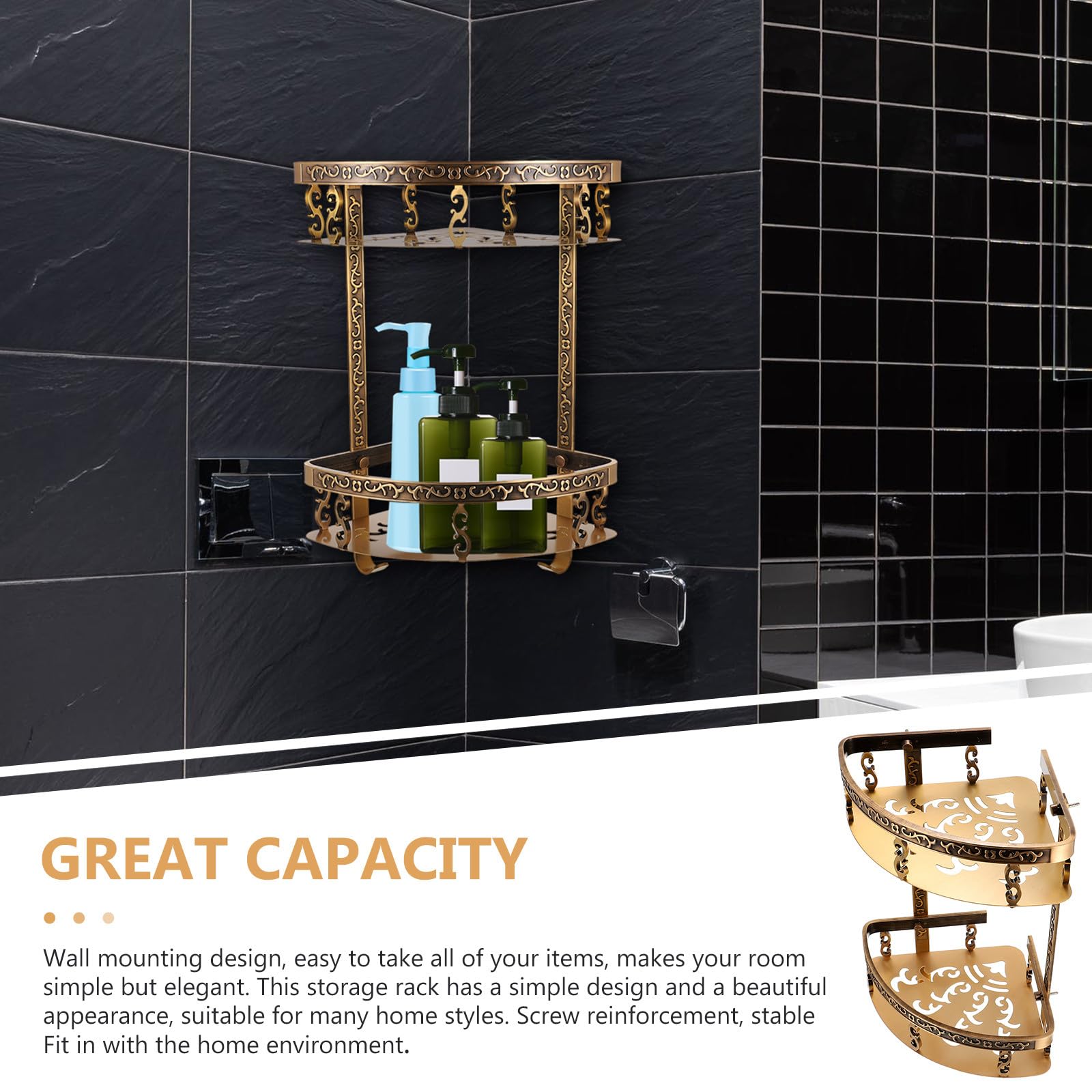 YARNOW Mensola Angolare da Parete in Alluminio Stile Europeo, Organizzatore da Bagno Multiuso senza Foratura, Scaffale Sospeso per Doccia e Wc, Portaoggetti Compatto per Shampoo