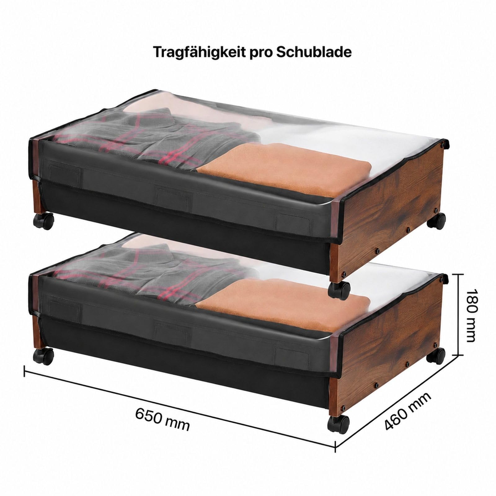 2 Unterbett-Aufbewahrungstaschen mit feststellbaren Rollen, mobile Organizer für Kleidung, Schuhe und Decken