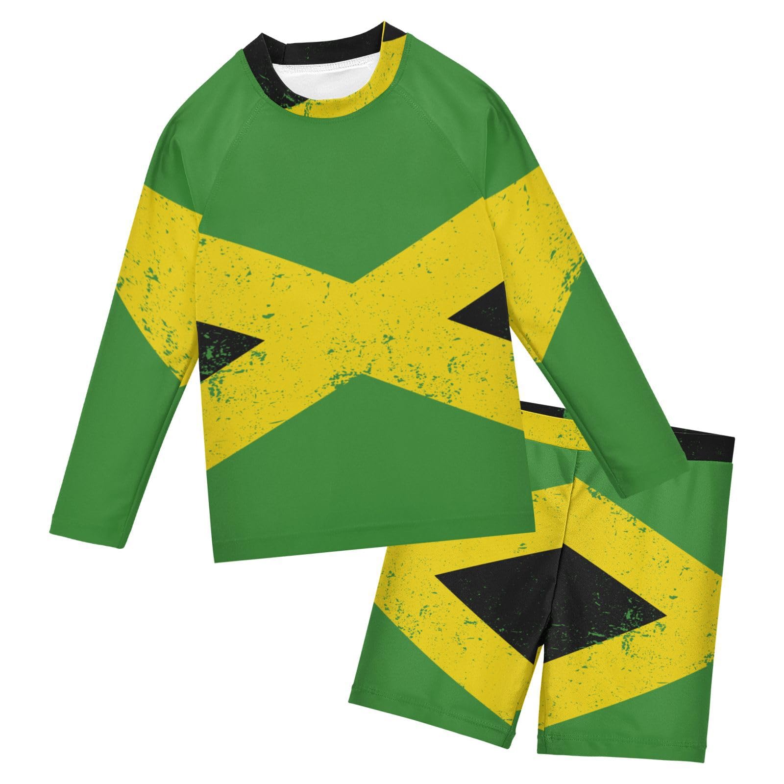 Aflyko Patriot Boys' Rash Guard Set Jamaican Flag Country SPF 50+ Sun Protection Swimsuit Multicoloured