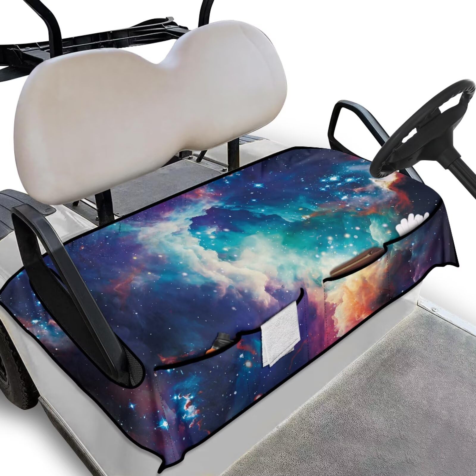 Biyejit Galaxy Golf Cart Seat Covers with 2 Pockets Universal Golf Cart Seat Towel Bench Seat Cover for 2-Person Seats Club Car Machine Washable