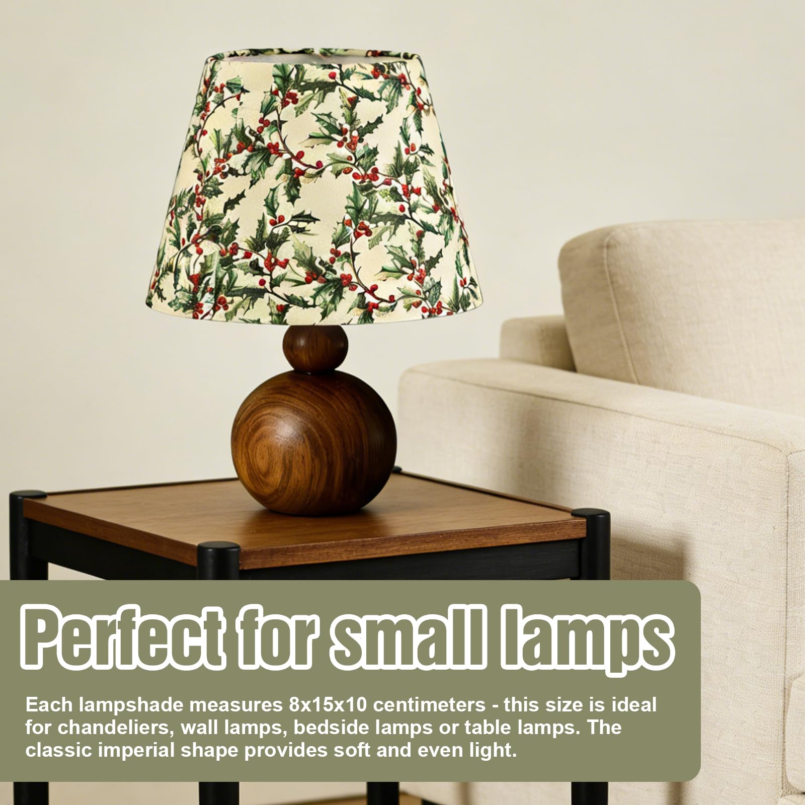 8 sztuk abażurów z klipsem, 5 x 10 x 8 cm, abażury materiałowe, klips, małe nowoczesne abażury do lamp stołowych, żyrandoli i kinkietów, E14/E27, zielony liść jagody