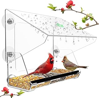 Ermete Window Bird Feeders with Strong Suction Cups, Clear Bird Feeder Window, Window Bird Feeder with Seed Tray, Large Outside Hanging Birdhouse Kits with Drain Holes