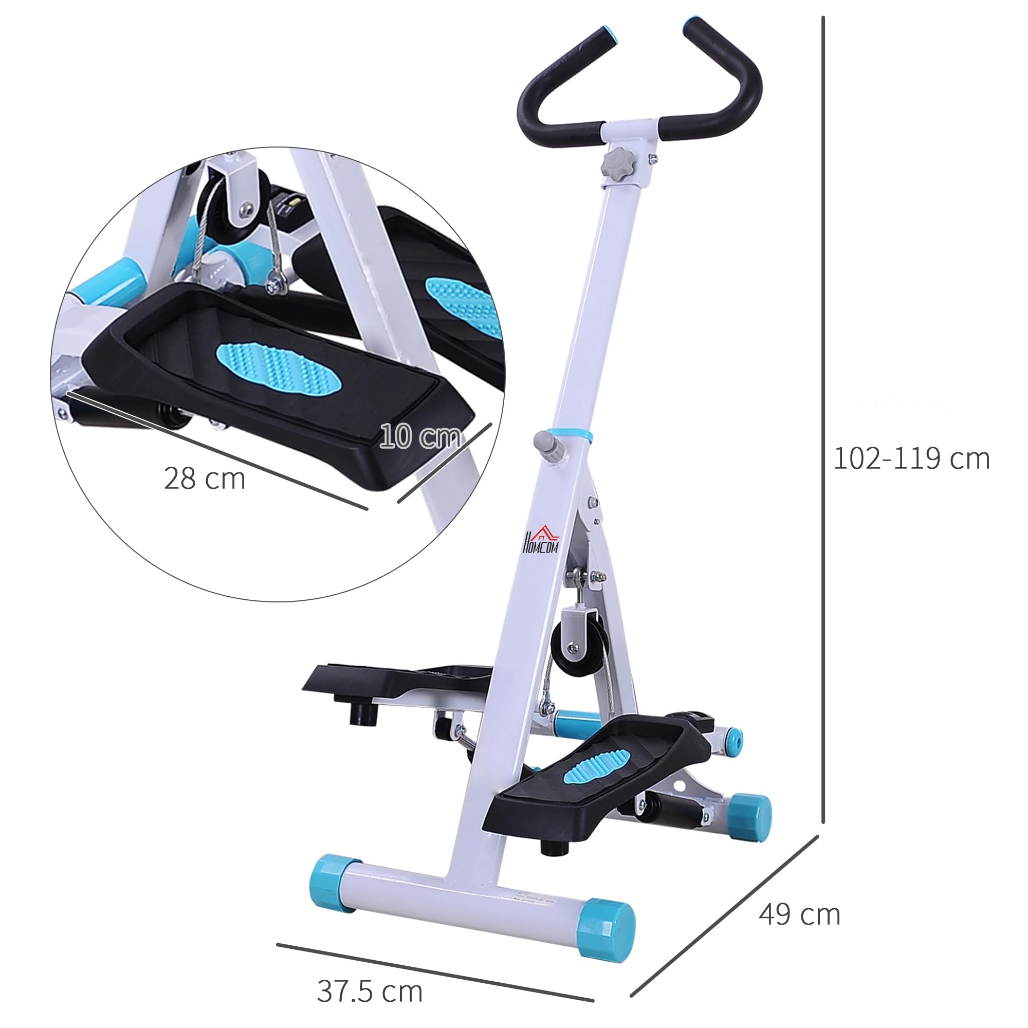 HOMCOM Stepper z uchwytem uchwyt ręczny trening fitness maszyna do fitnessu ćwiczenia aerobowe domowa siłownia biała