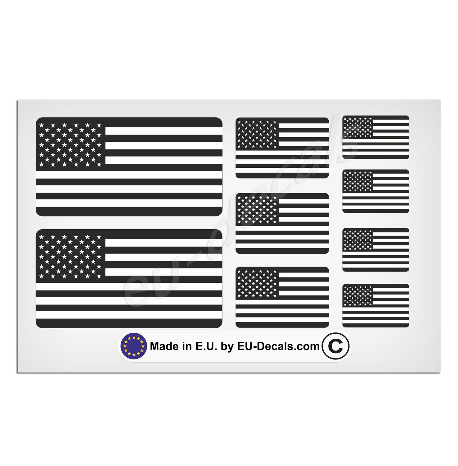 Eu-Decals - Miovespa Collection White 9X Usa American Flags Flags Black And Laminated Decal Sticker For Helmet And Bike