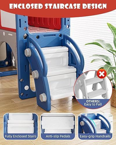 Miniatura 4 de YUFU Tobogán infantil 12 en 1 para niños pequeños, juego de tobogán con golf, tabla de dibujo, escalador, aro de baloncesto y espacio de