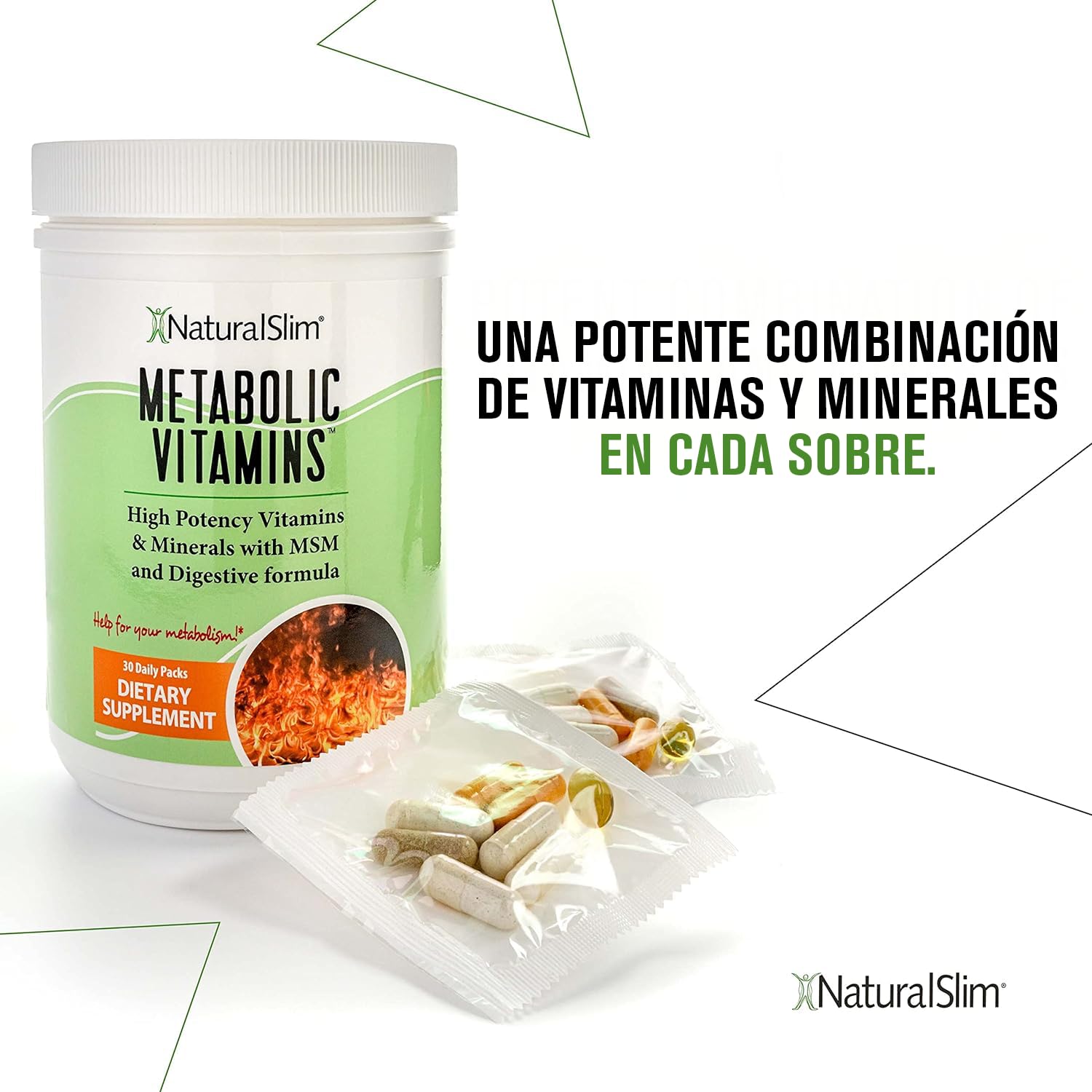 NaturalSlim Vitaminas Metabólicas, Multivitaminas con Magnesio, Vitamina C, D, B12, Complejo B y Enzimas Digestivas, Apoya el Metabolismo, Vitalidad, Energía y Buena Absorción de Nutrientes, 1 pack