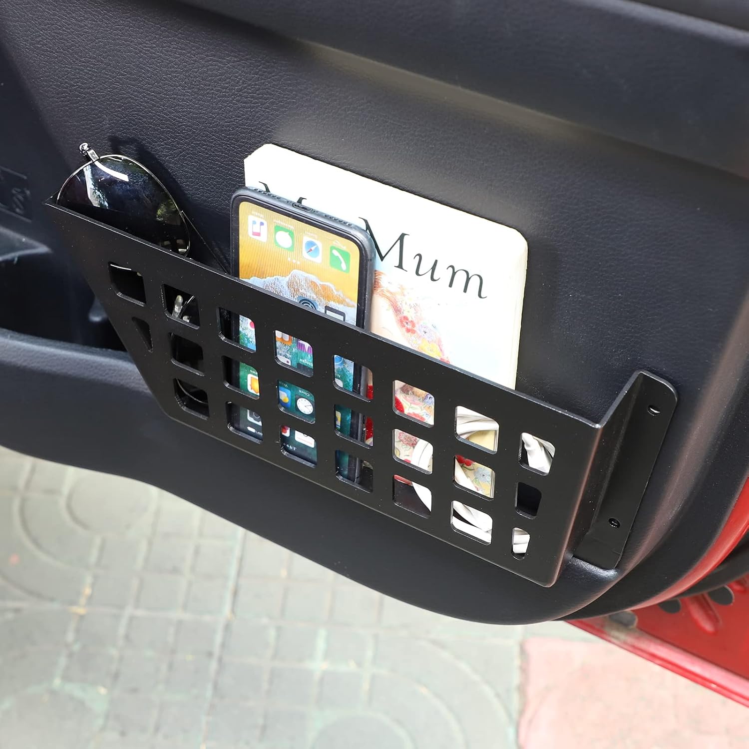 Car Interior Door Panel Shelf Storage Box Aluminum Alloy Shelf for Toyota Tacoma 2016 2017 20118 2019 2020 2021 2022 2023 Pickup Truck (Front Door)
