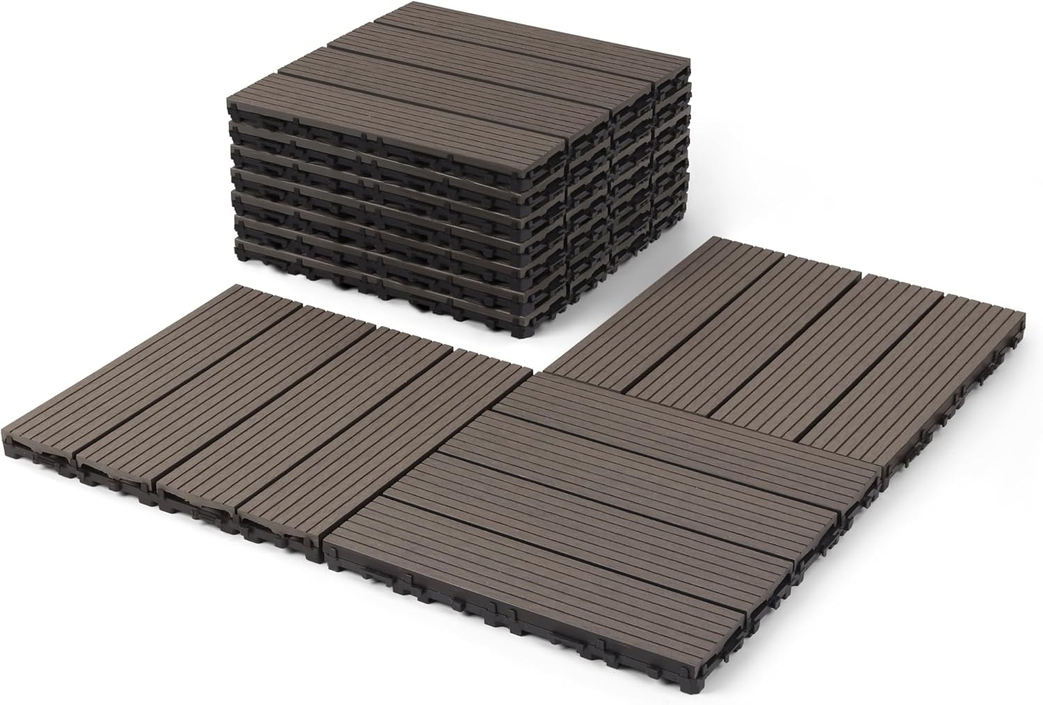 Composite Interlocking Deck Tiles Outdoor, 12"x12" Waterproof Decking Tiles Outdoor, Wood Grain Outdoor Deck Tiles for Patio Balcony Poolside, Waterproof Decking Tiles 10 Pack, Gray