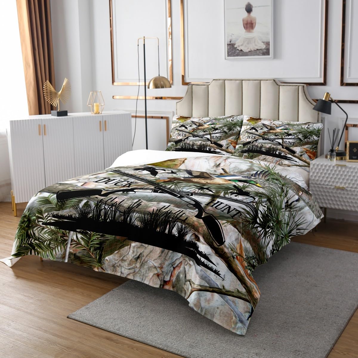 Spannbetttuch-Set Queen Size – Camouflage Design, Dschungel-Muster Für Abenteuer-Feeling