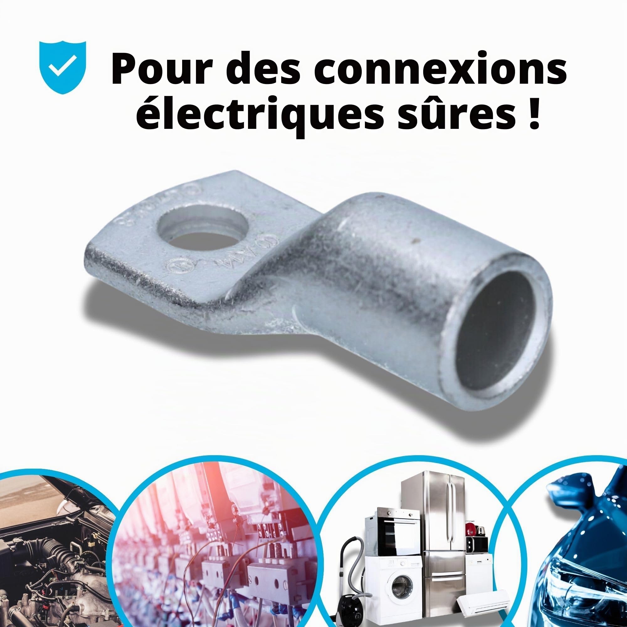 Cembre A14-M8 Lot de 10 Cosses Tubulaires 70 mm² M8 en Cuivre Étamé | Connecteurs à sertir non isolés avec trou d inspection, recuits pour sertissage optimal, cuivre électrolytique pur