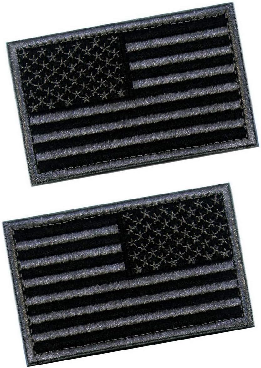 Tactical Patches of USA US American Flag Regular and Reverse, with Hook and Loop for Backpacks Caps Hats Jackets Pants, Military Army Uniform Emblems, Size 3x2 Inches, Pack of 2