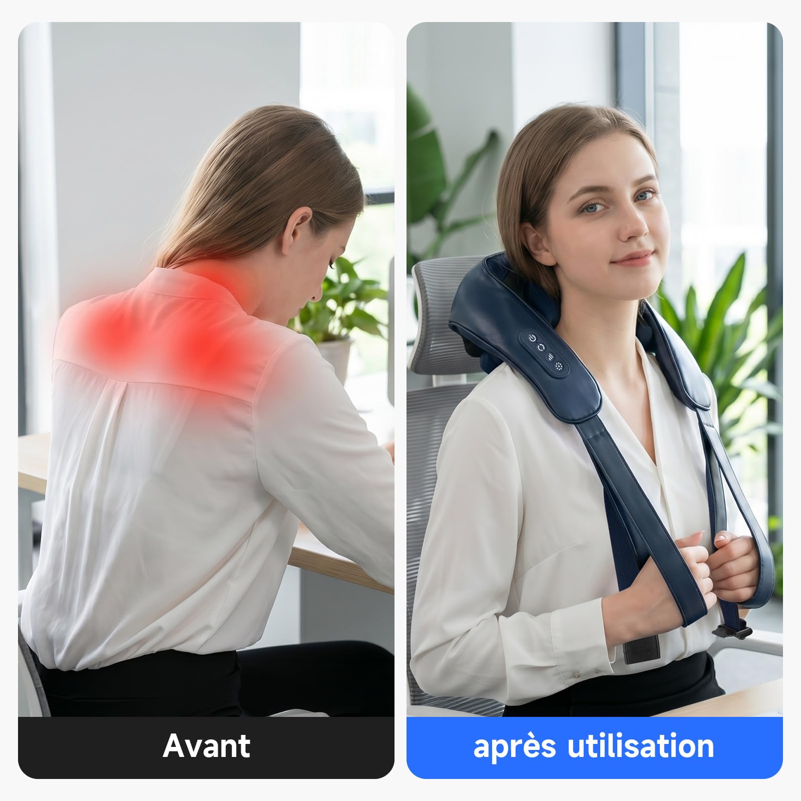 Masseur dos et cervicales électrique Shiatsu 8D, Chauffage Intelligent | Pétrissage Multidimensionnel pour Nuque, Épaules et Dos, Appareil de Massage sans Fil, Cadeau femme homme maman