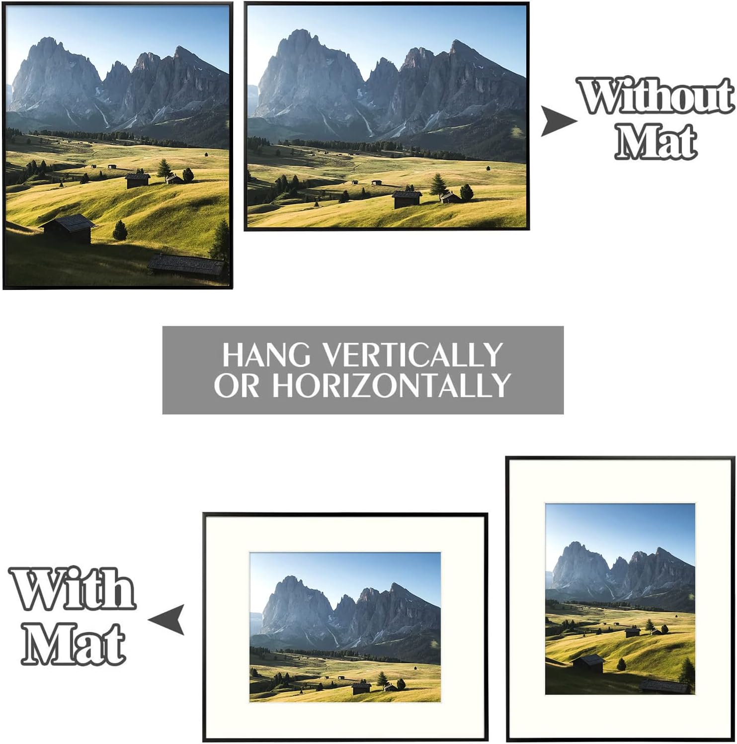 Golden State Art, 16x20 Aluminum Metal Frame with Ivory Color Mat for 11x14 Photo - Wall Mounting - Swivel Tabs, Spring Clips, Sawtooth Hangers - Landscape/Portrait - Real Glass (Black, 2-Pack) : Office Products