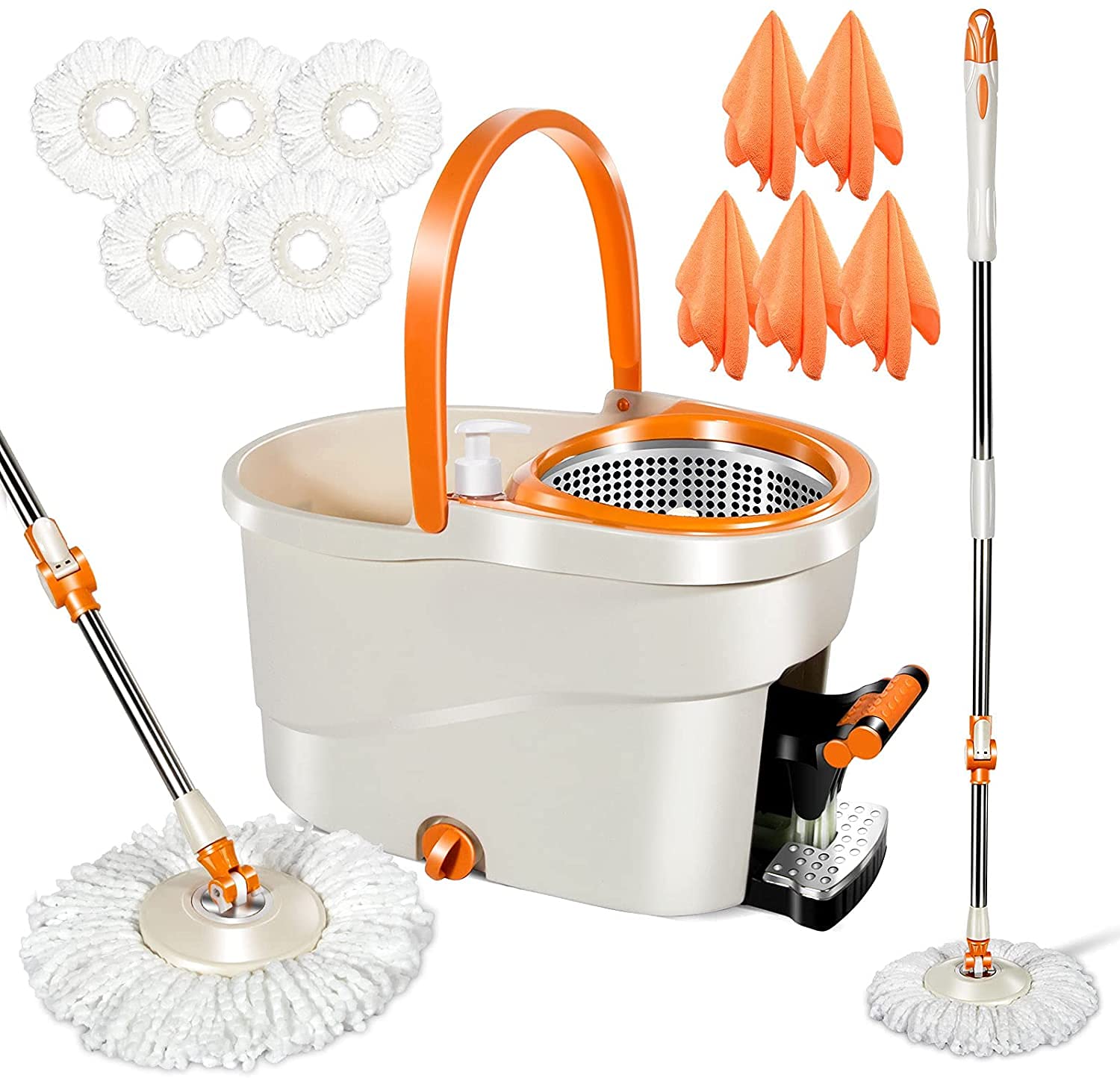 Myiosus Mop and Buckets Sets, 6L Foot Pedal Mop Bucket with Stainless