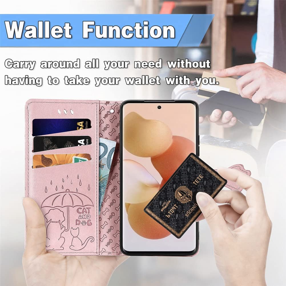 Custodia Portafoglio Per Xiaomi 12 Lite - Design Cani E Gatti, In Pelle Verde, Con Tasche Per Carte