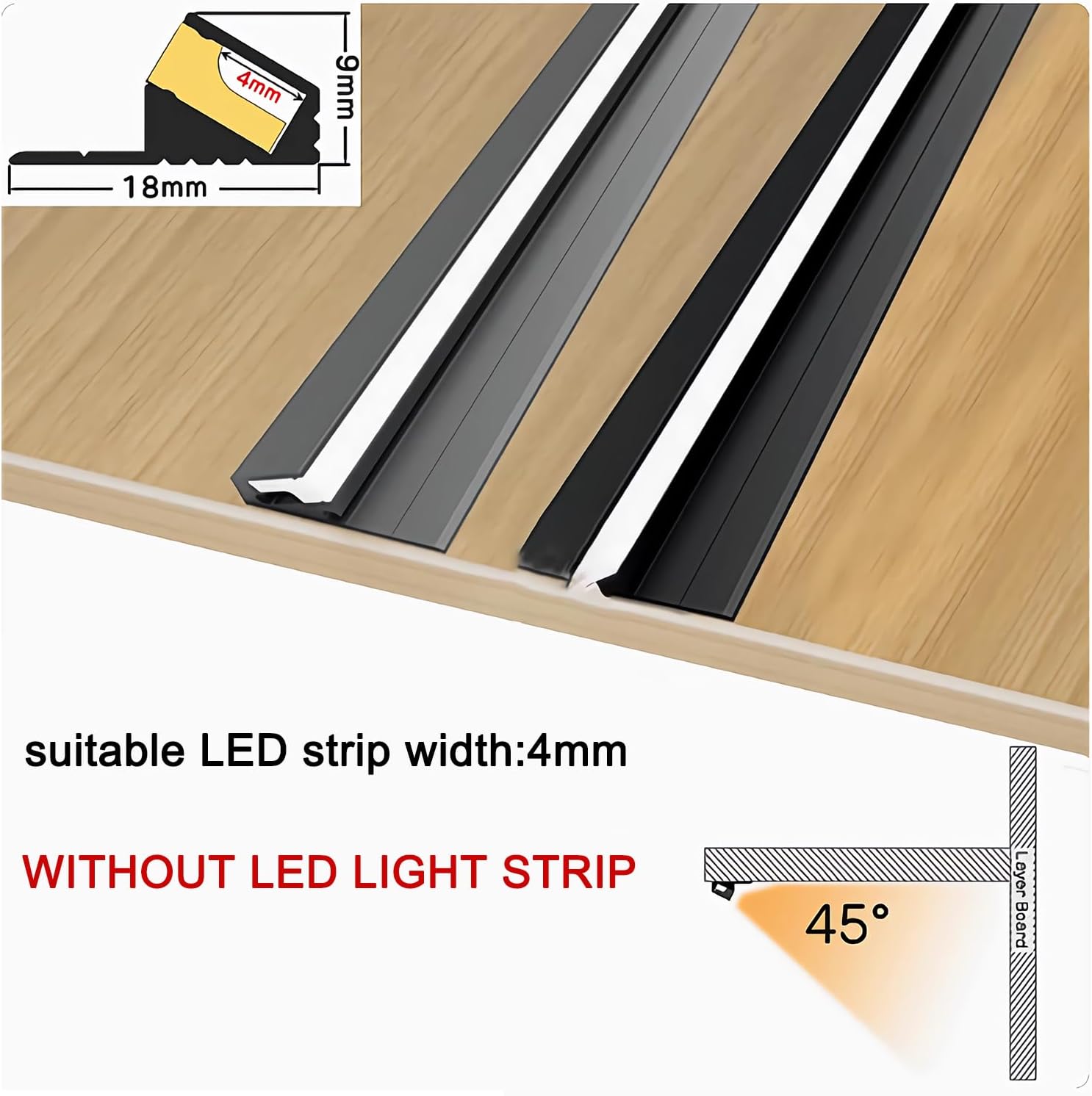 5Pack Surface Mounted LED Linear Aluminum Profile, 45 Degree Led Bars Invisible Oblique Beam Lamp Bookcase Layer Shelf Led Channel Kitchen Closet Hidden Lighting(100cm, Gray)