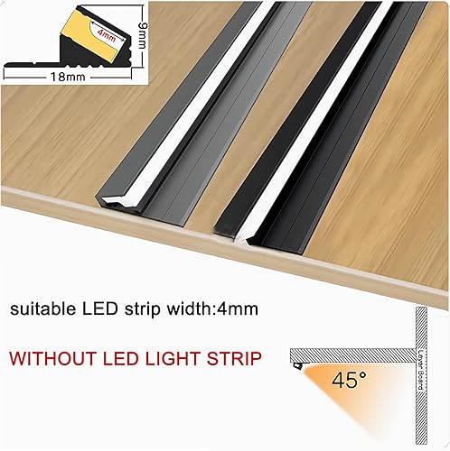 Miniatura 2 de Paquete de 5 perfiles de aluminio lineales LED montados en superficie, barras LED de 45 grados, lámpara oblicua invisible, estante de capa de