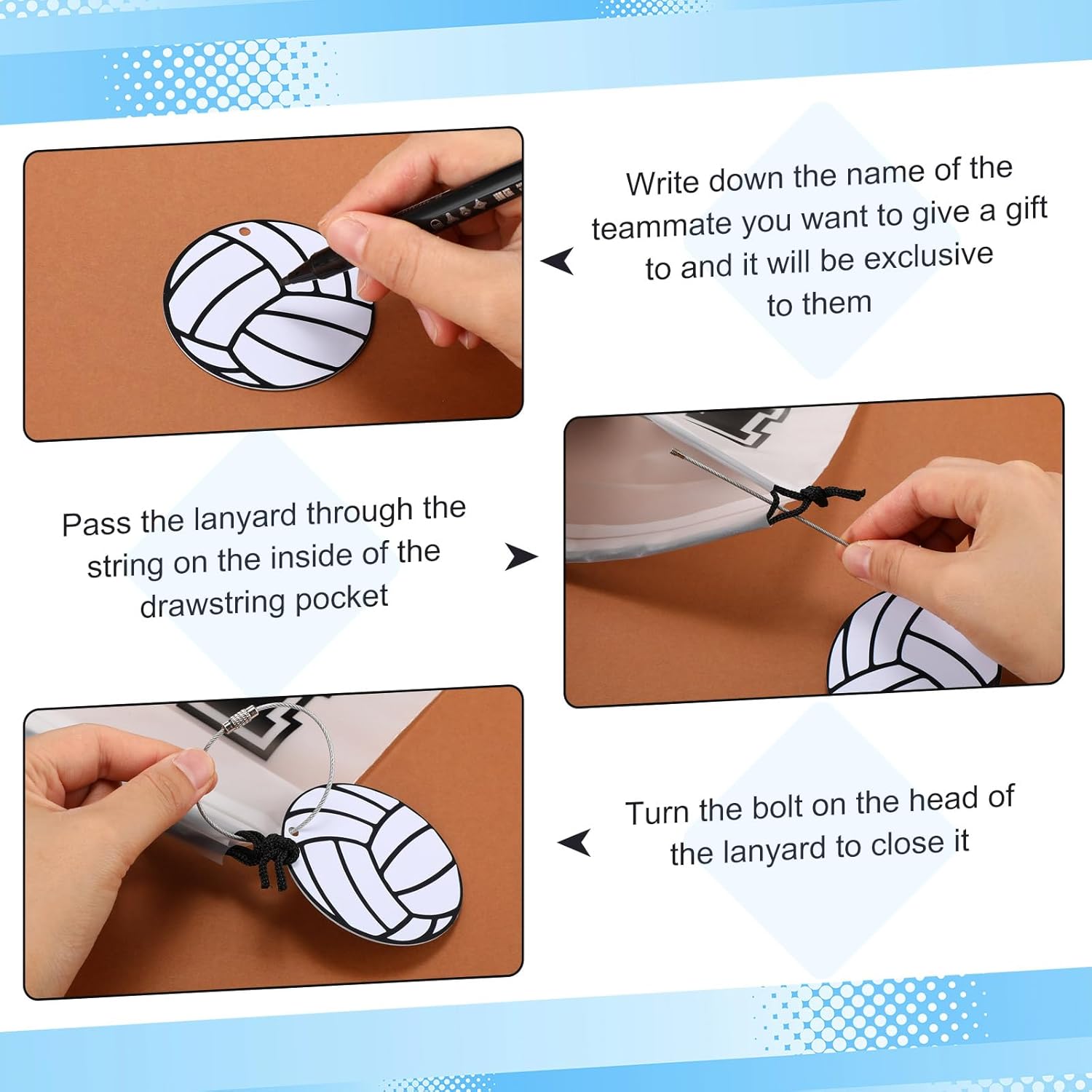 110 Pcs Volleyball Gifts for Team Volleyball Party Favors Include 12 Volleyball Gift Bags, 12 Volleyball Bracelets, 12 Scrunchies, 12 Hair Ties 12 Name Tags 50 Stickers for Women Players Sports Lovers - Image 5