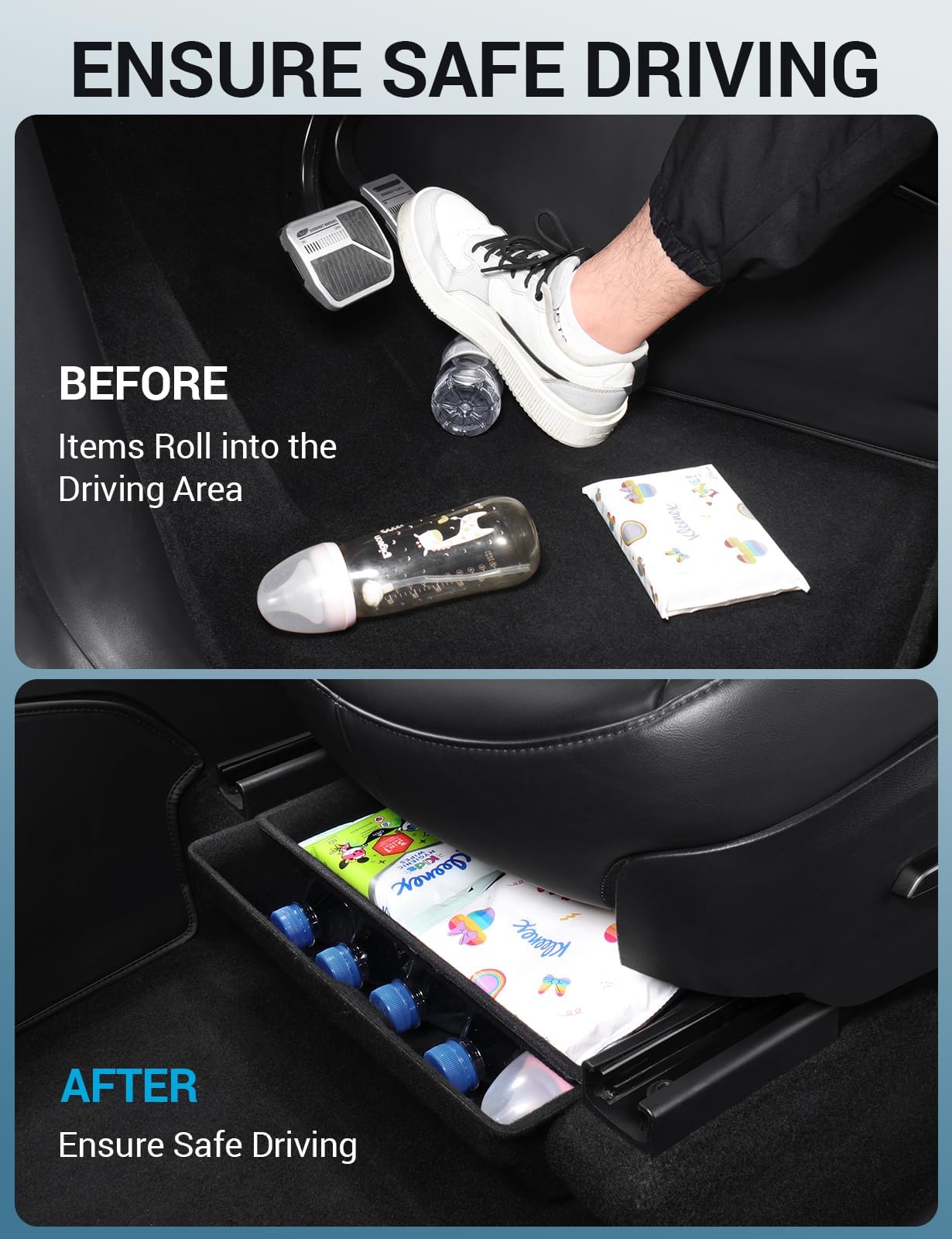 Motrobe 2PCS Tesla Model Y Under Seat Storage Box Organizer Underseat Hidden Tray with Lid for 2020-2024 Model Y Interior Accessories