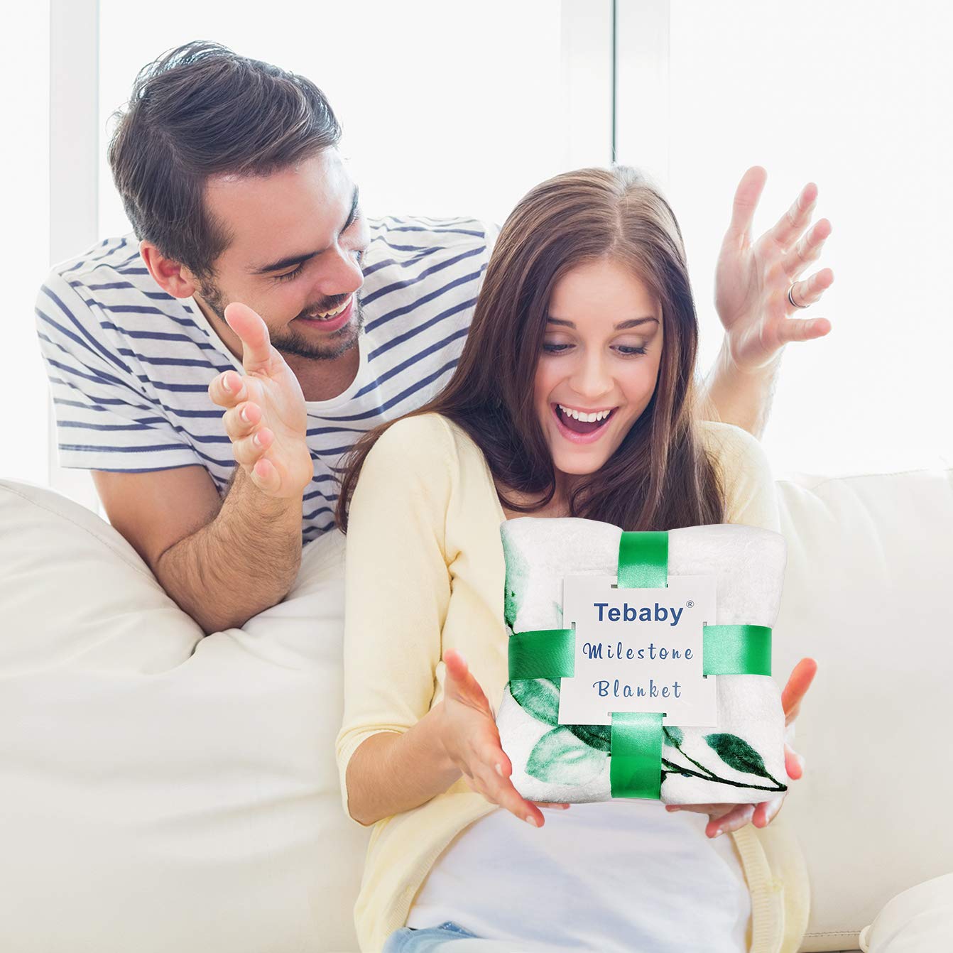 Baby Monthly Milestone Blanket Boy - Newborn Month Blanket Unisex Neutral Personalized Shower Gift Leaf Nursery Decor Photography Background Prop with Wooden Wreath Large 51''x40'' - Image 7