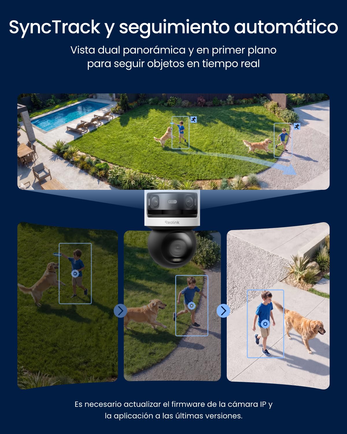 Reolink Cámara de seguridad PoE para exteriores de triple lente, panorámica PT de 10 MP + 8 MP, con seguimiento automático SyncTrack, visión nocturna en color e infrarroja, grabación 24/7, OMVI 3i PoE