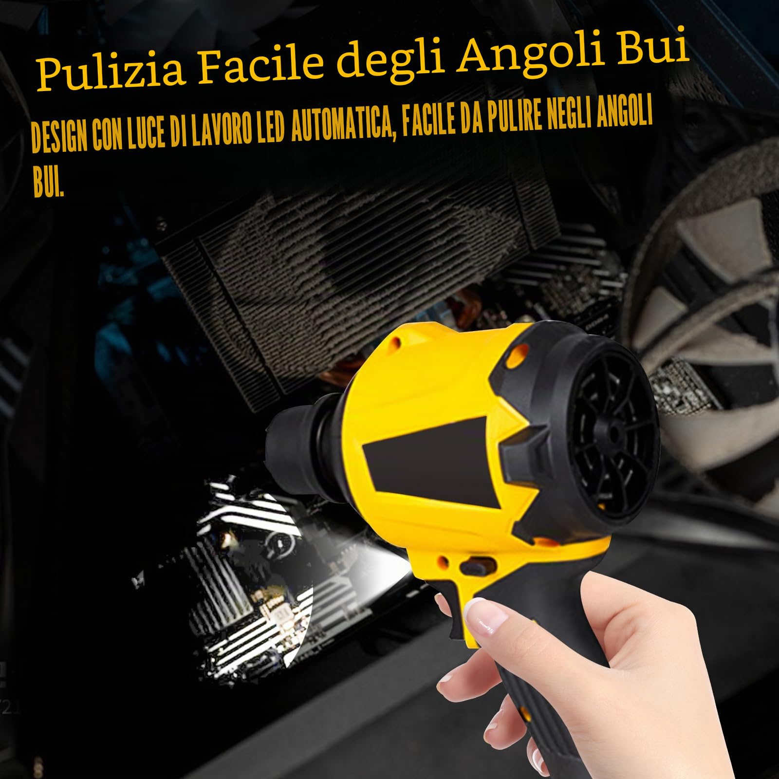 Soffiatore di Polvere Senza Fili per Batteria Dewalt 18V/20V, Soffiatore Portatile da 1000W ad Aria Compressa, Soffiatore ad Aria con Motore a Velocità Variabile, Luce LED, 1158 km/h e 8 Ugelli