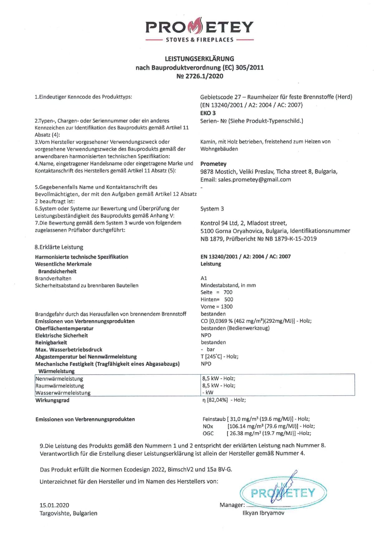Stufa a legna Prometey EKO 3 Piano in metallo Bordeaux - 8.5kW [Classe Energetica A+]