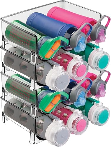 Miniatura 1 de mDesign Estante apilable de plástico para 3 botellas, organizador de almacenamiento de cocina para botellas de champán, vino o agua, organizador de