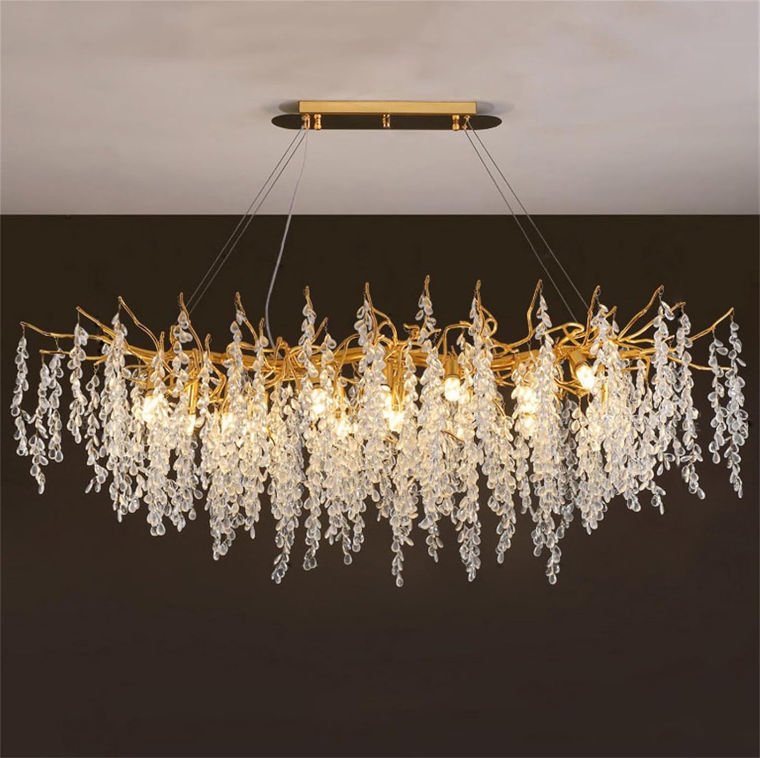 LYMSXAZOU Modern Crystal Tree Branches Chandeliers Gold Luxury Chandelier Raindrop Pendant Light Fixture Tassel Ceiling Hanging for Dining Room Bedroom Living EntrywayRectangular L120cm