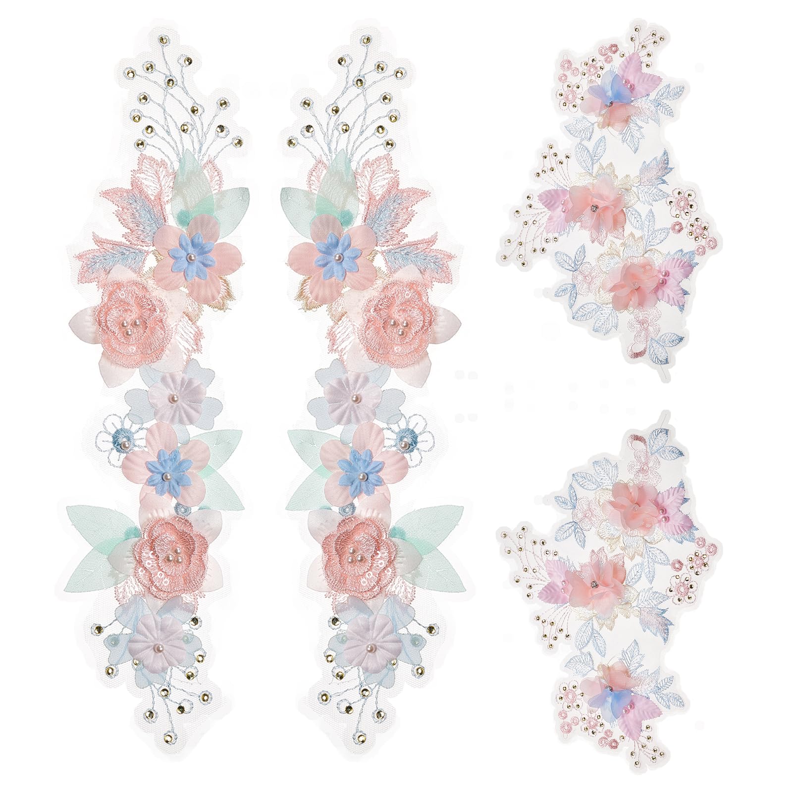 XIUCAI Lot de 2 appliques brodées en dentelle avec strass et paillettes pour robe de mariée, vêtements et loisirs créatifs XIUCAI Lot de 2 appliques brodées en dentelle avec strass et paillettes pour robe de mariée, vêtements et loisirs créatifs