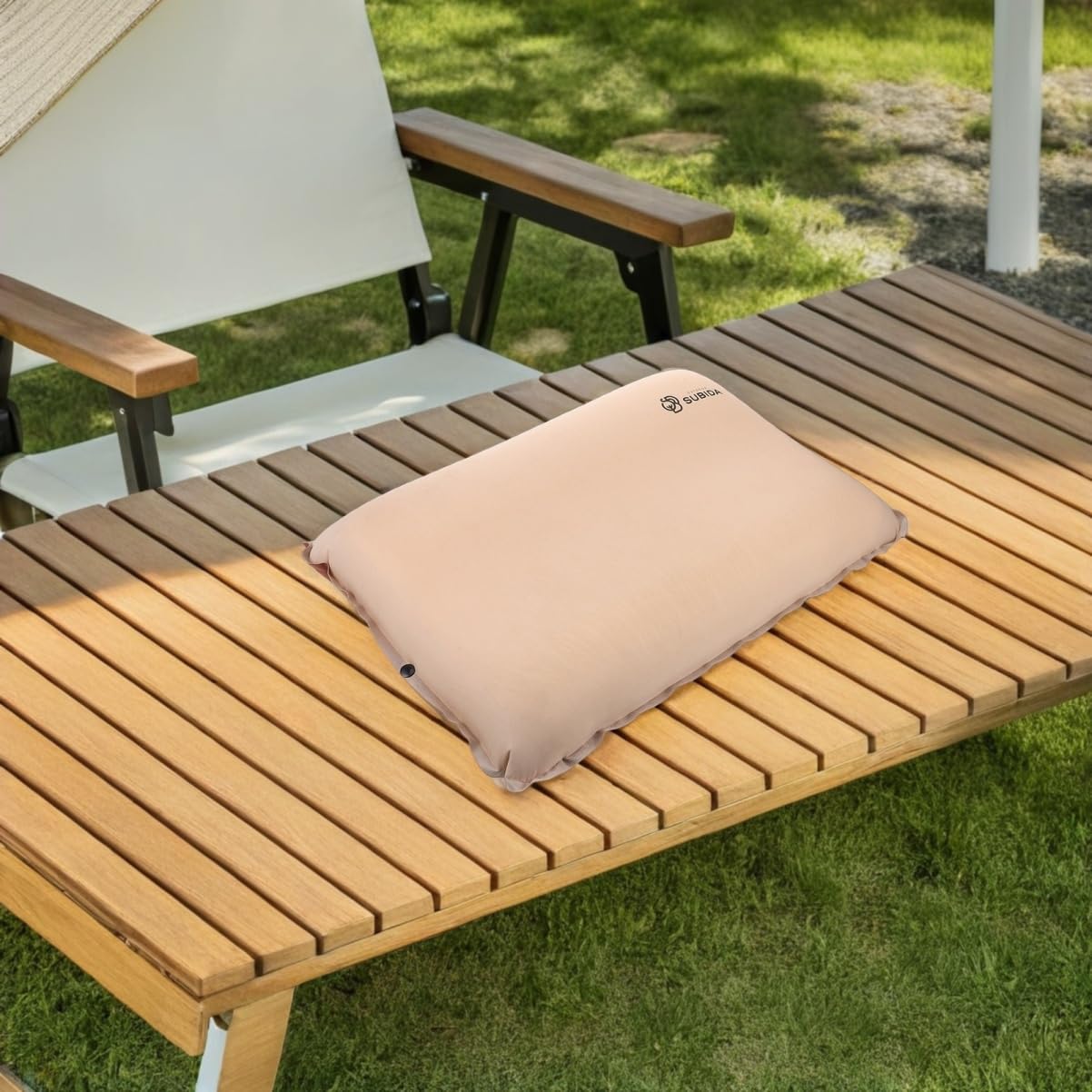 WOONEKY Almohada Inflable para Senderismo Ultraligera de Tela Elástica