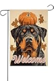 Welcome Rottweiler Fall 12x18 Inch Pumpkin Garden Flag Thanksgiving Garden Flag, Autumn Harvest Yard Flag Double Sided Seasonal Holiday Linen Garden Flag (1772)