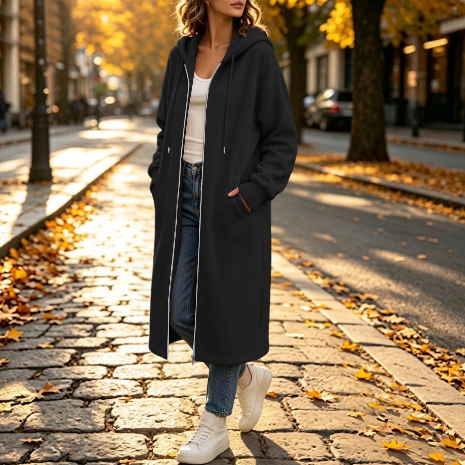 Generisch Jacke Damen Lang Mantel Mit Taschen Übergangsmantel Winddicht