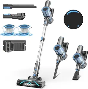 NWANA 250W Cordless Vacuum Cleaner,Powerful Suction 26Kpa Lightweight Stick Vacuum, 6 * 2200 mAh Battery, 45 Mins Runtime, Rechargeable Stick Vac Broom for Home Hard Floor (Blue-2)