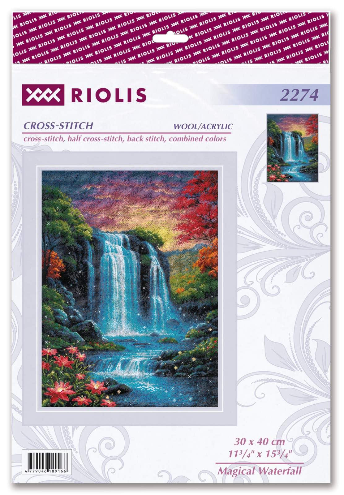 Riolis Multicolor - Magical Waterfall 2274, Nature Cross Stitch Kits 11¾"X15¾, Cross Stitch Kits For Beginners & Advanced, Crossstitching Kit Adult, Embroidery Counted Stitching Kit