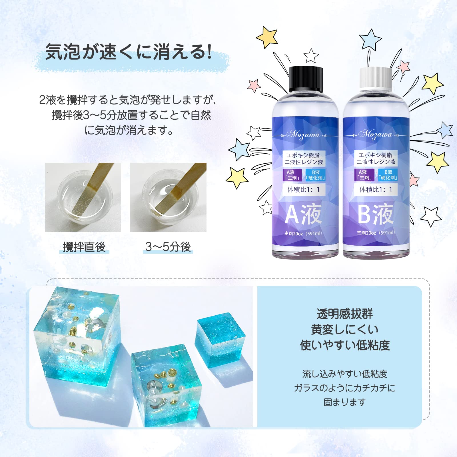 Amazon.co.jp: エポキシ樹脂 Mozawa 二液性レジン液 クラフトレジン液