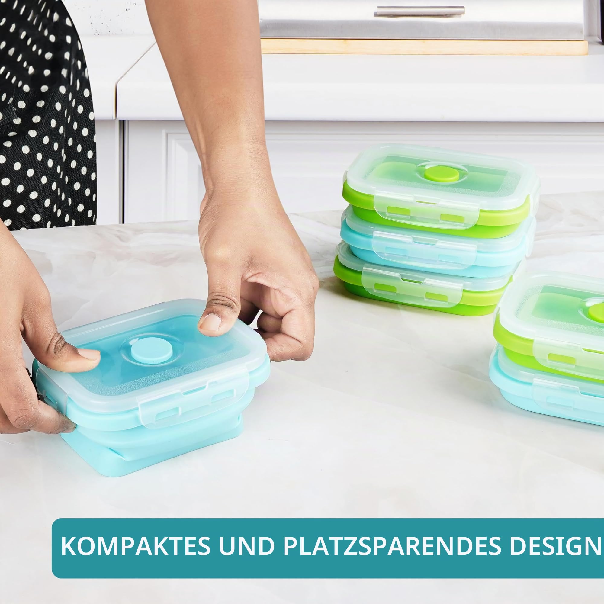 Kurtzy 6er Pack Frischhaltedosen mit Deckel aus Silikon - 350 ml Faltbare Tupperdose - Stapelbar, Wiederverwendbar, BPA-Frei & Luftdicht