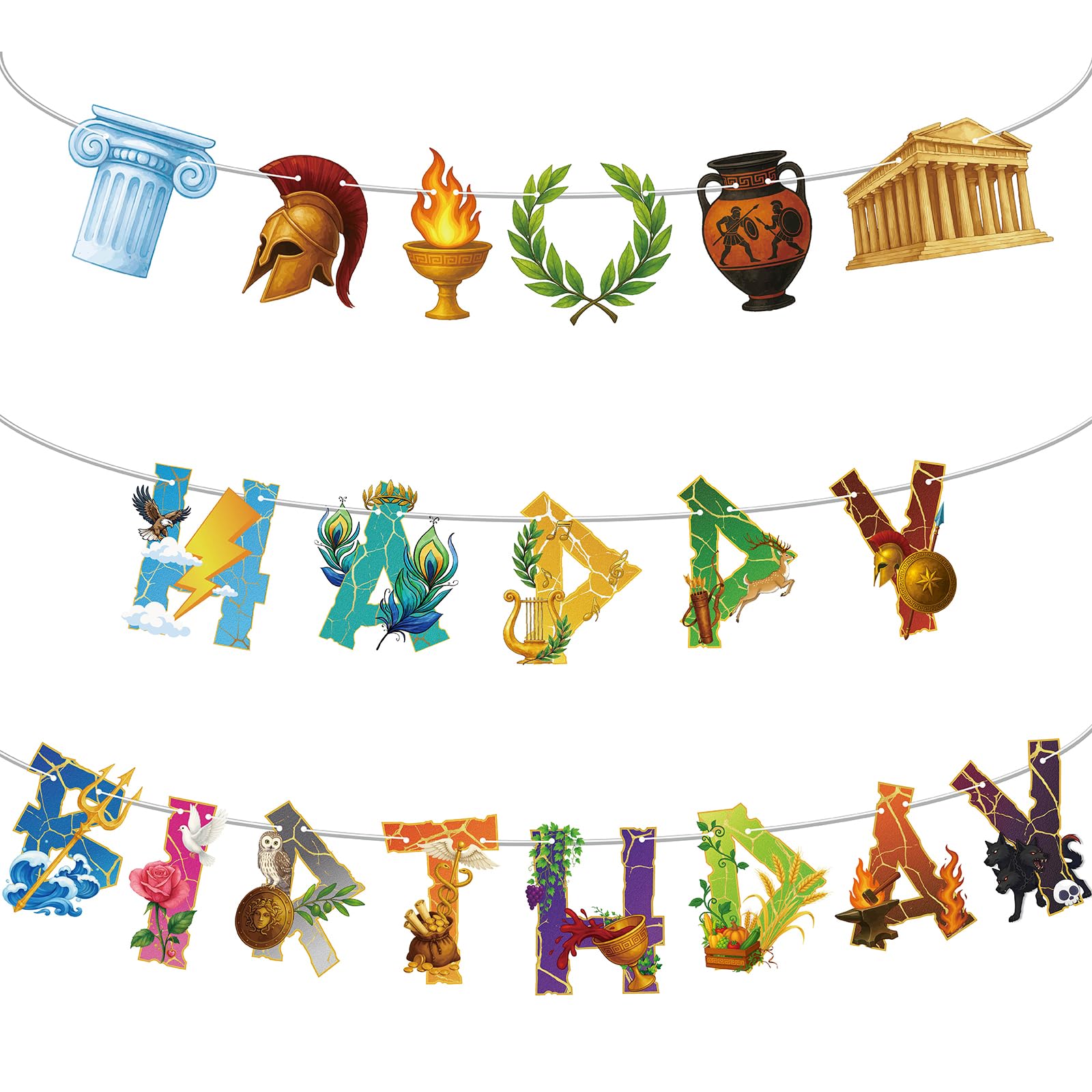 Greek Gods Happy Birthday Banner, Greek Mythology Happy Birthday Banner, Ancient Greece Decor for Party (Pre-Assembled)