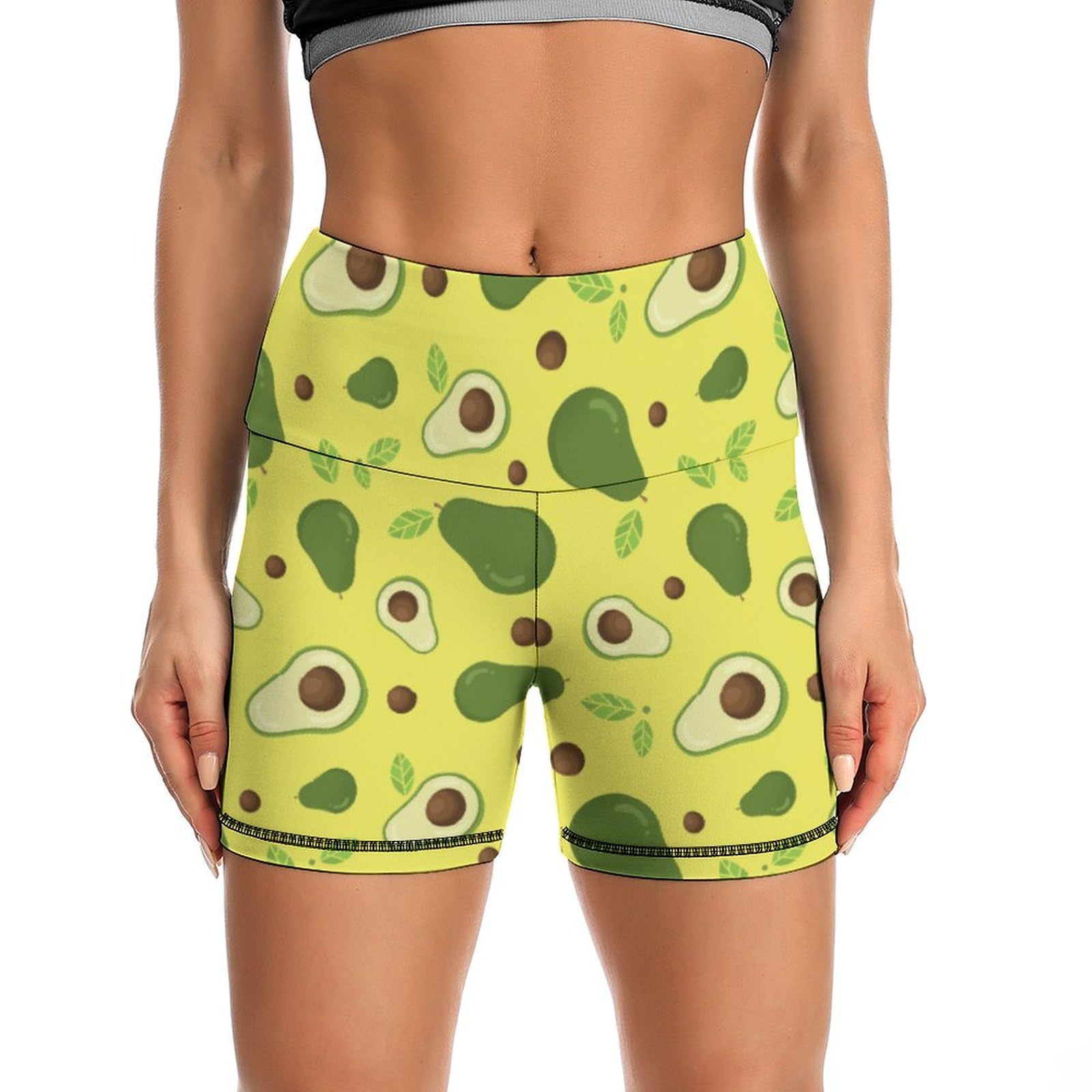 JYYAU Avocado High Waist Yoga Shorts for Women Athletic Shorts Leggings Running Pants Black